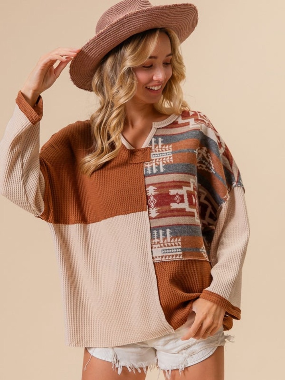 🆕 BIBI COLORBLOCK AND AZTEC TOP MOCHA - LARGE